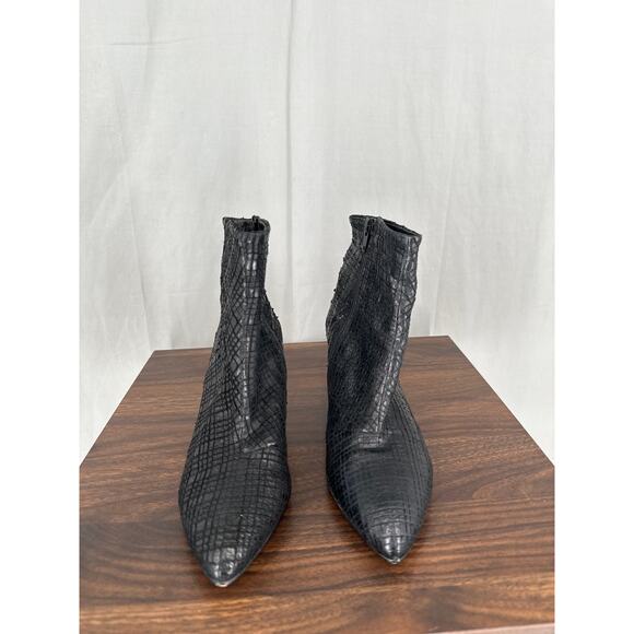 Free People Boots Womens 36 6 Black Leather Ankle Bootie Zip Lucite Heel Western - Picture 4 of 8